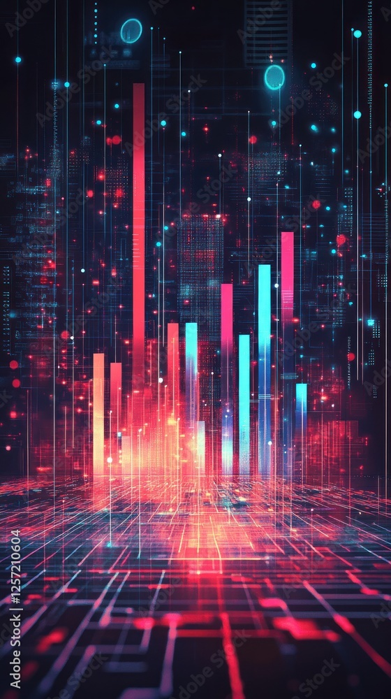 Poster vibrant data visualization with colorful bars and lights