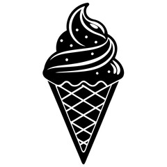 Ice Cream Cone Icon Vector Illustration - Sweet Dessert Outline Design for Graphics and Logo