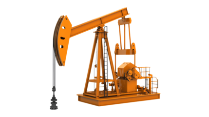 Oil pump jack extracting crude oil with transparent background