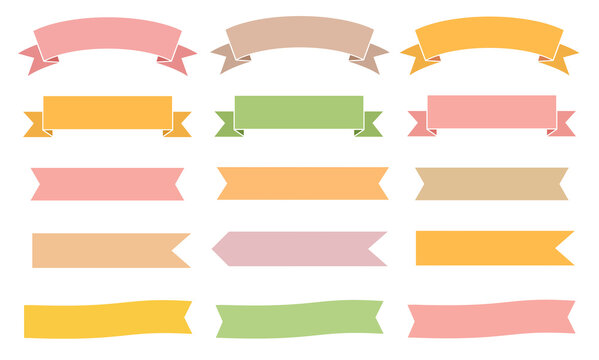 リボン　秋色　フレーム　セット　枠　飾り　素材　見出し　タイトル　あしらい　飾り枠　帯　おしゃれ　ポップ　シンプル　紅葉　行楽　文化祭　ギフト　キャンペーン　ステッカー　Ribbons banner set