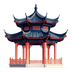 Fototapeta premium traditional Asian pavilion with intricate roof design and vibrant colors, showcasing architectural beauty and cultural significance