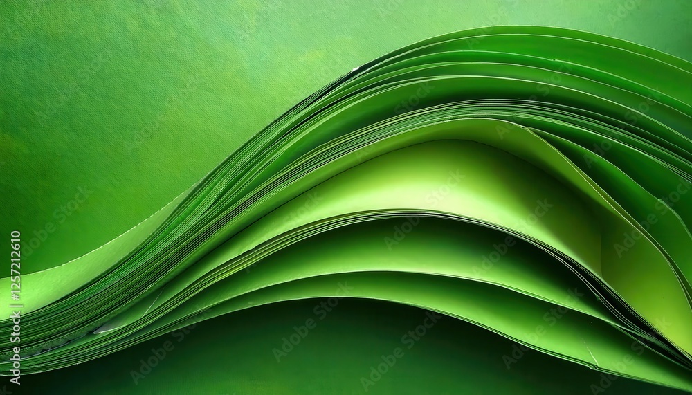 Leinwandbilder curved green paper layers forming abstract wave pattern for modern graphic design and eco-themed vis