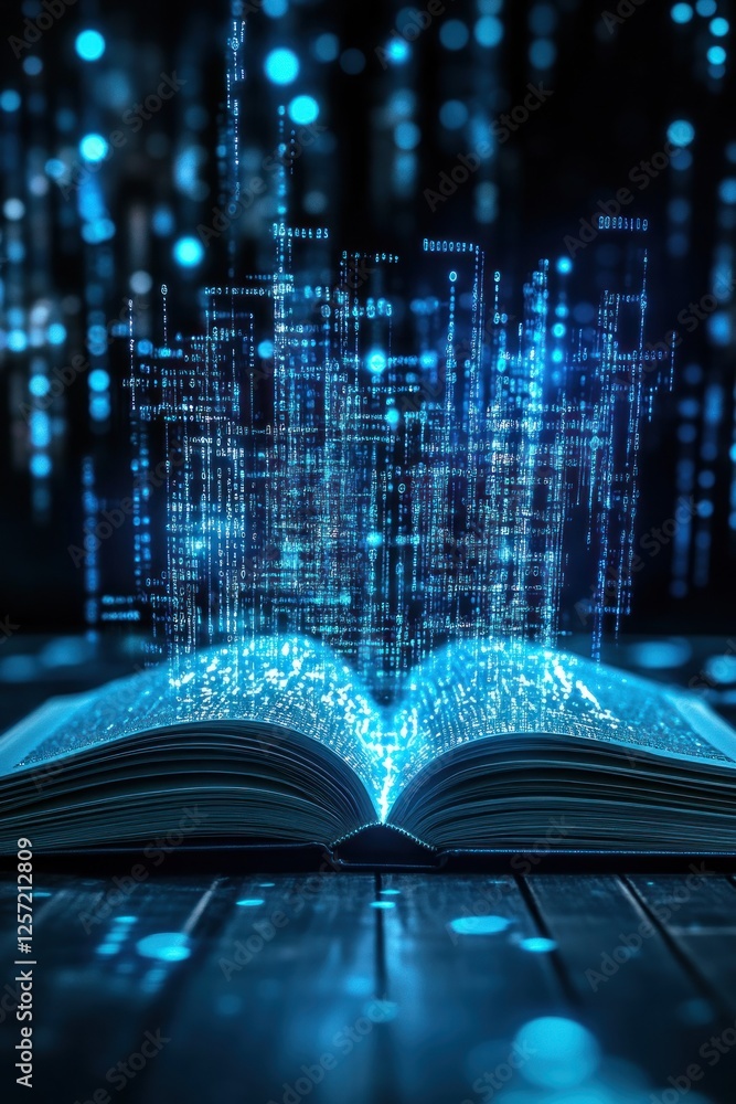 Aufkleber open book with digital data streams emerging