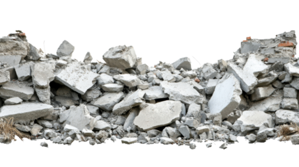 Pile of broken concrete pieces with transparent background for compositing