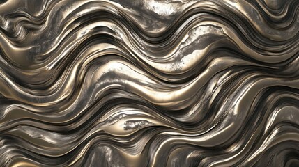 Fototapeta premium Abstract waves in silver and gold metallic reflections