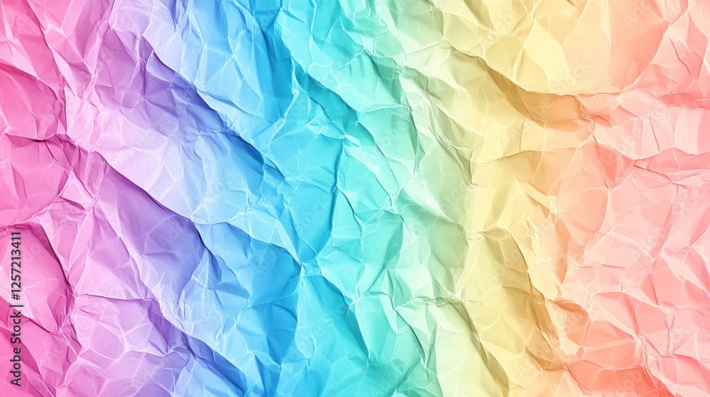 Poster colorful crumpled paper displaying a rainbow gradient of vivid hues