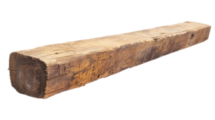 Rectangular section of weathered wood beam isolated on transparent background
