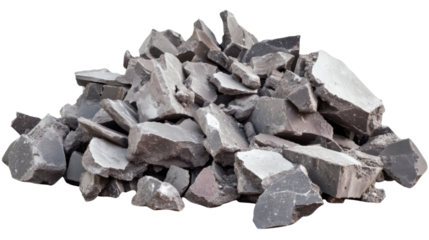 Pile of gray concrete debris isolated on transparent background
