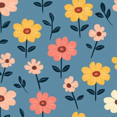 Vibrant floral pattern nature digital art colorful design overhead view aesthetic appeal