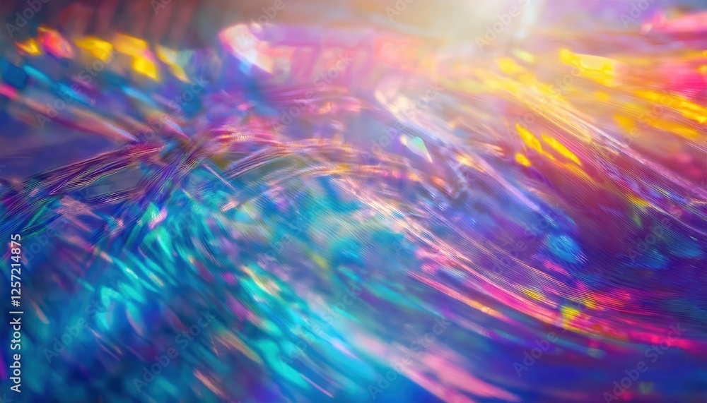 Poster iridescent abstract light refraction with vibrant neon colors, futuristic wave texture for digital a