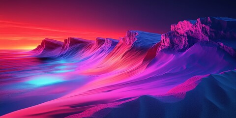 Vibrant Sunset Landscape with Pink and Purple Mountains