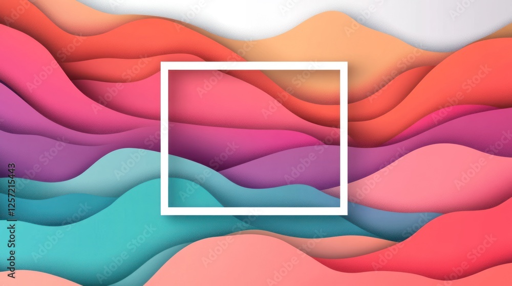 Poster Colorful layered wave pattern with a square framing element
