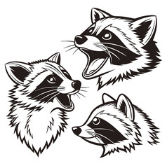 Obraz premium cute three Raccoons outline: black and white symbol design elegant logo premium luxury brand identity icon silhouette vector image drawing for t-shirt prints