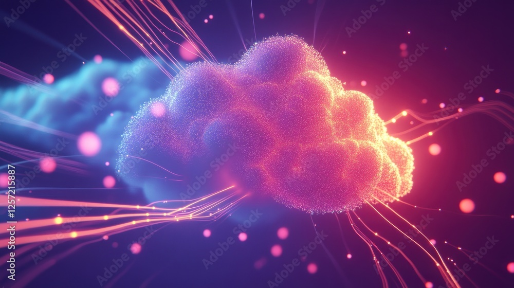 Aufkleber Glowing cloud with connecting lines signifies cloud computing technology