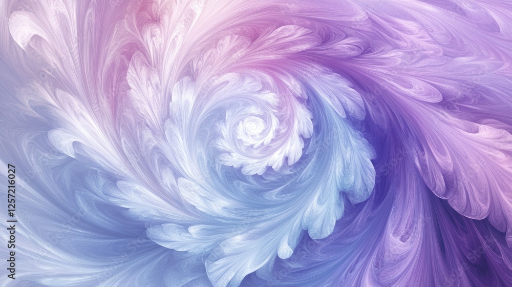 Poster abstract pastel colored spiral fractal with delicate feather like details