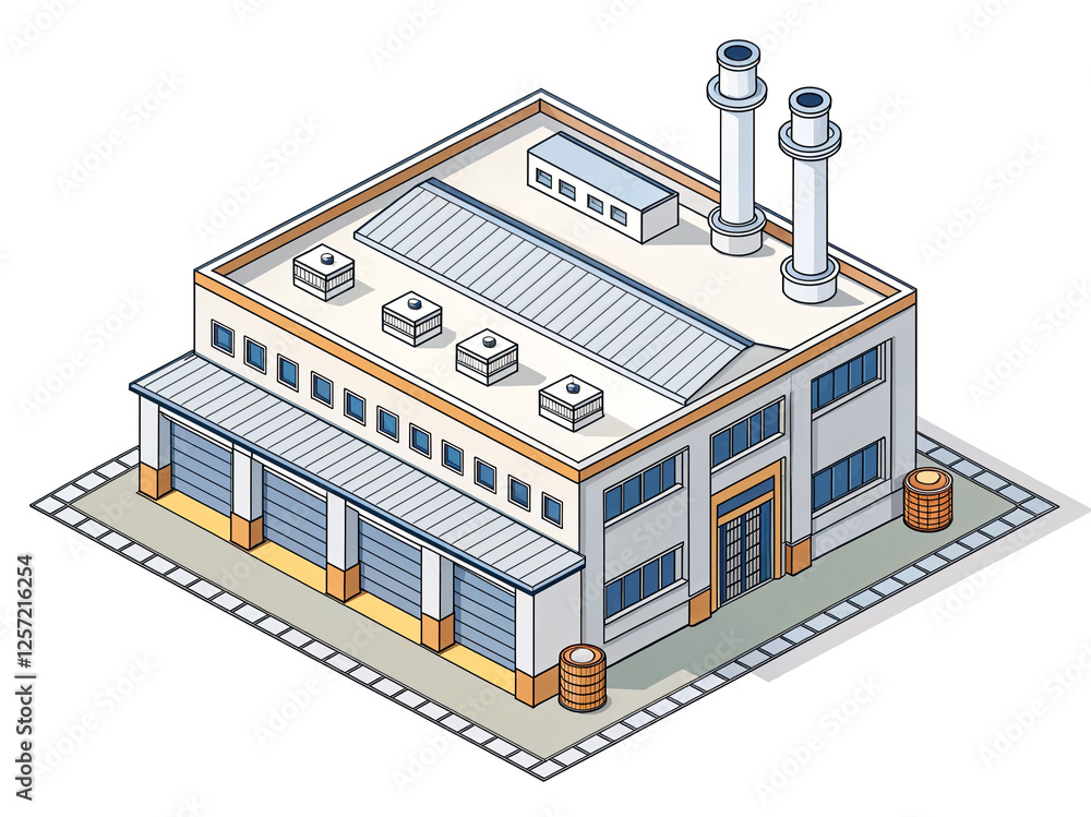 Poster 3d isometric model of industrial building . generative ai . generative ai