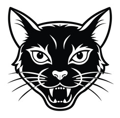 Monochrome Angry Cat Front Face Design Logo Style Vector Illustration Silhouette on White Background for Tattoo Photo Overlays T-shirt Print Flyer Poster Design