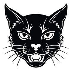 Monochrome Angry Cat Front Face Design Logo Style Vector Illustration Silhouette on White Background for Tattoo Photo Overlays T-shirt Print Flyer Poster Design