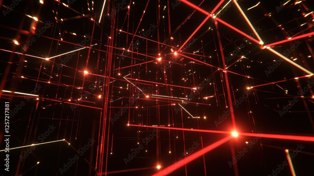 Poster abstract network of glowing red and gold lines connects points