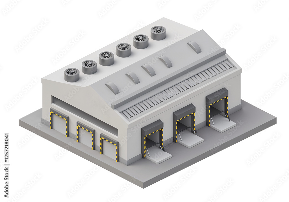 Poster 3d isometric model of industrial building . generative ai . generative ai