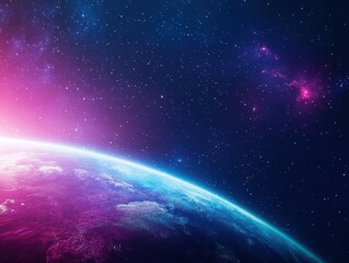 Obraz premium Planet with bright pink glow in the middle against a dark space background