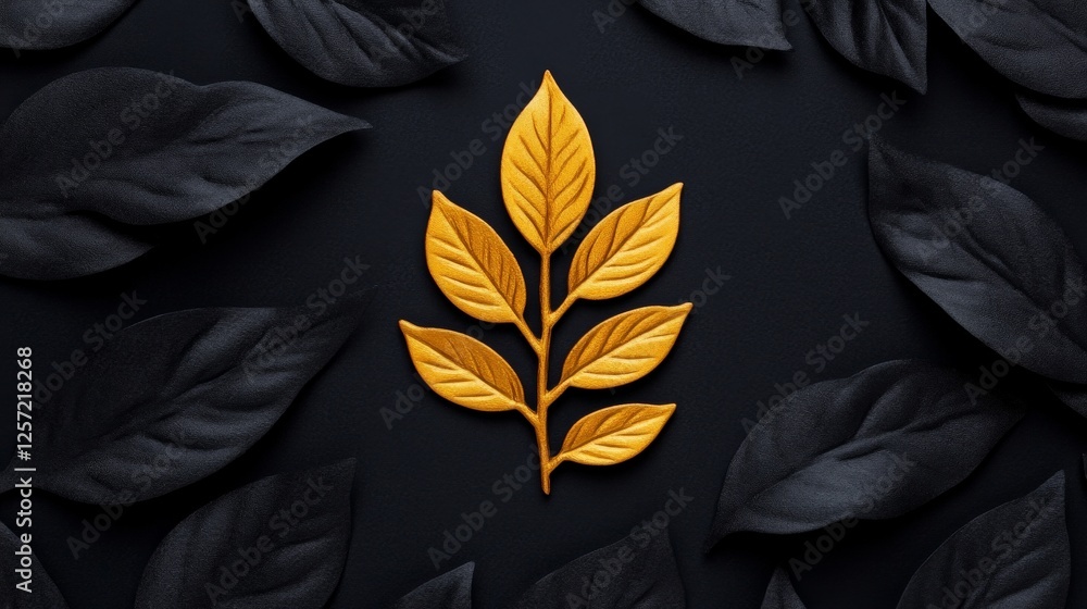 Poster golden leaf design on dark background texture and pattern