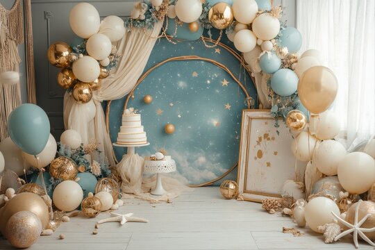 Celebratory balloon decor for indoor events an elegant photography setup