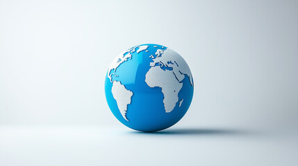 Fototapeta premium Global Perspective: A stylized blue globe sits centrally against a light background, offering a minimalist yet impactful representation of our interconnected world.