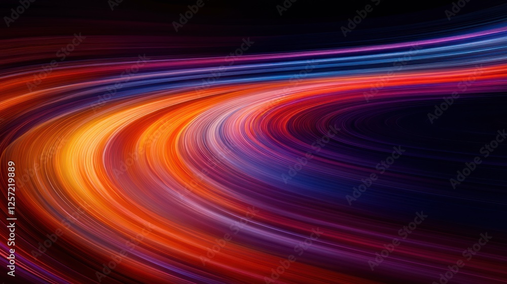 Poster abstract depiction features curved light streaks against a dark backdrop