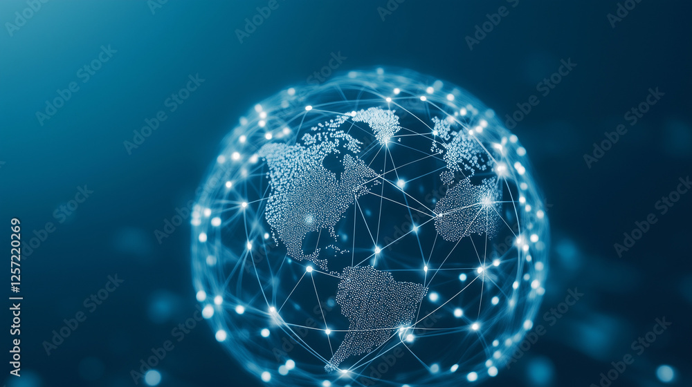 Poster global interconnectivity: an abstract visualization of a glowing, connected world, representing glob