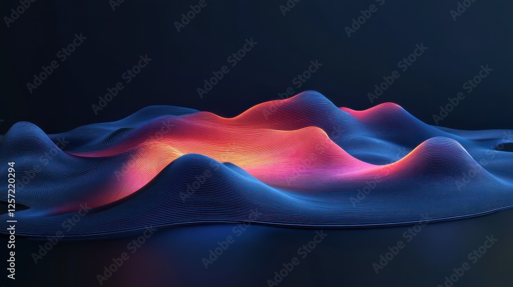 Poster abstract landscape of wireframe mountains with colorful gradient lighting