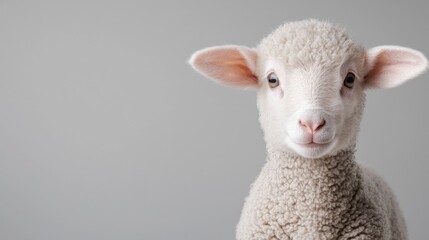 Fototapeta premium Cute lamb portrait against plain background. Ideal for animal, innocence, and spring themes