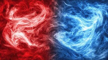 Fototapeta premium Fiery red and icy blue swirls clash; abstract background for power contrast
