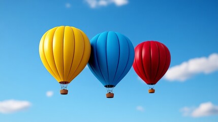 Naklejka premium Colorful Hot Air Balloons Floating Against Clear Blue Sky