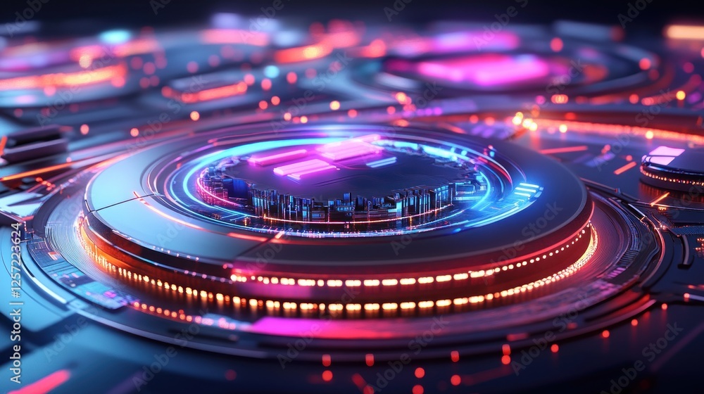 Aufkleber intricate futuristic glowing processor with circular designs and bright colors