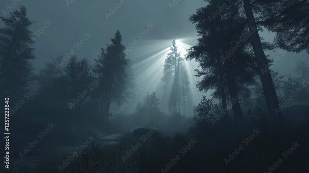 Aufkleber Forest is illuminated by ethereal light filtering through the trees