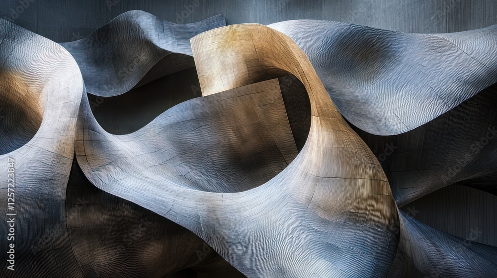Poster abstract sculpture features flowing shapes and textured surfaces