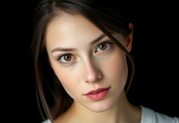 Obraz premium Photorealistic female portrait on a black background