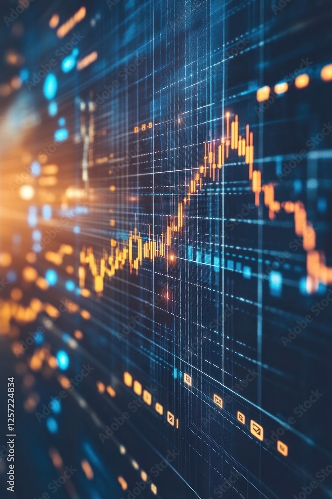 Poster abstract data visualization with glowing lines and graphs