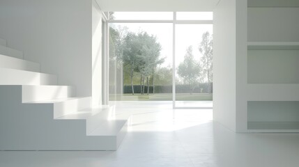 Fototapeta premium Minimalist White Interior with Garden View