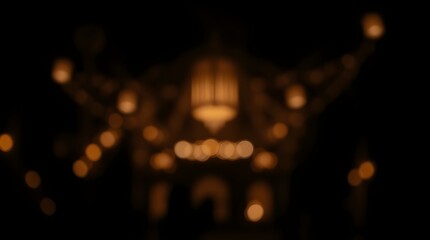 A Ramadan image rendered in intense jet black with a blurred bokeh effect, creating a mystic and enchanting environment with gentle color contrasts and a dreamlike, ethereal quality, featuring sharp s