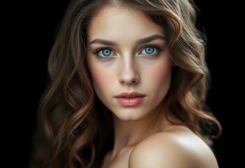 Fototapeta premium Young adult female portrait on black background