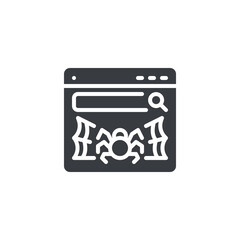 A spider crawling over a web page vector icon