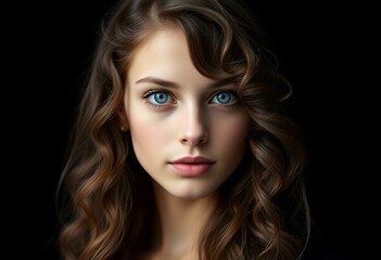 Naklejka premium Young female portrait on black background