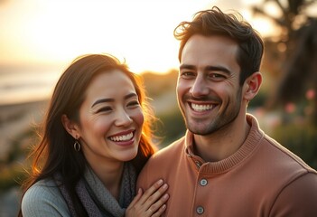 Serene romantic portrait of a happy couple