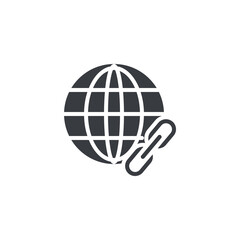 A globe with a chain link vector icon