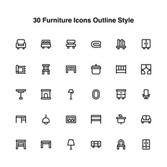 Illustration vector graphic of Furniture Icons Set Outline Style. Furniture Themed Icon. Vector illustration isolated on white background. Perfect for website or application design.