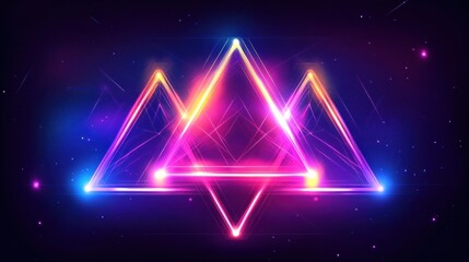 Neon triangles glow amidst a cosmic and vibrant space