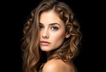 Fototapeta premium Photorealistic female portrait on black background