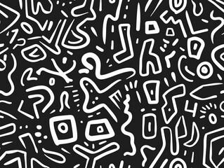 White doodle line on black background